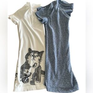 Cat Print White and Blue T-Shirts